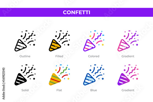 Confetti icons in different style. Confetti icons set. Holiday symbol. Different style icons set. Vector illustration