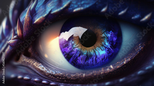 Macro shot of a dragon's eye. Generative AI. photo