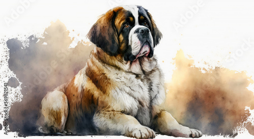 Saint Bernard Dog Watercolor Painting - Generative AI photo
