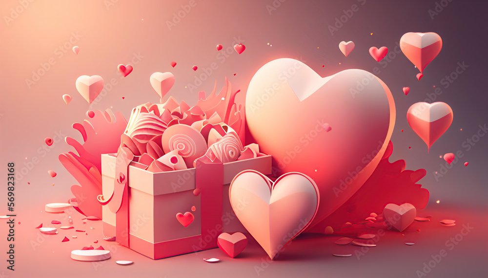valentines background with hearts with generative AI technology