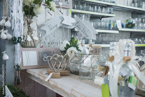 Showpieces and vases in garden centre for sale, Augsburg, Bavaria, Germany