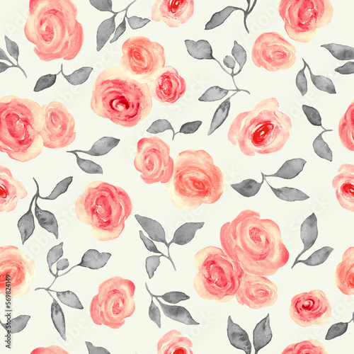 Watercolor seamless pattern with abstract pink roses. Hand drawn floral illustration isolated on white background. For Woman s Day  Mother s Day  for packaging  wrapping.