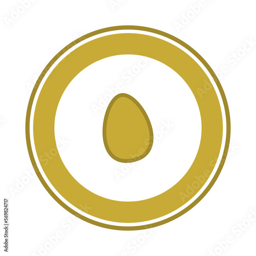 Circular panel with fresh egg in golden color on white background
