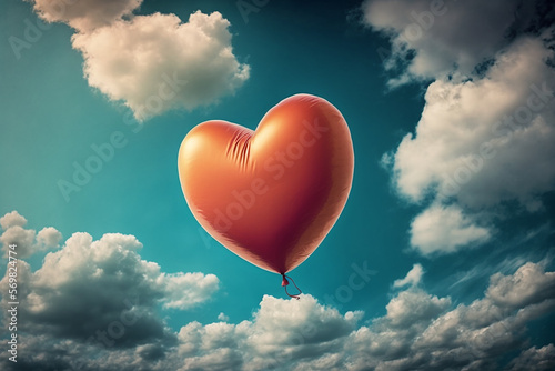 heart shaped balloon in the sky. Generative AI