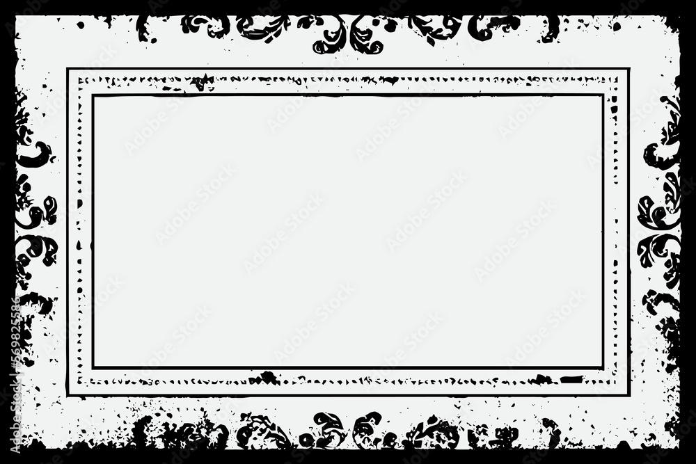 square frame with Grunge black ink ornament around the edges, white background in vector EPS format.