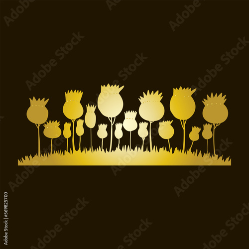 Golden collection, floral set. Vector image. Printing on fabrics.