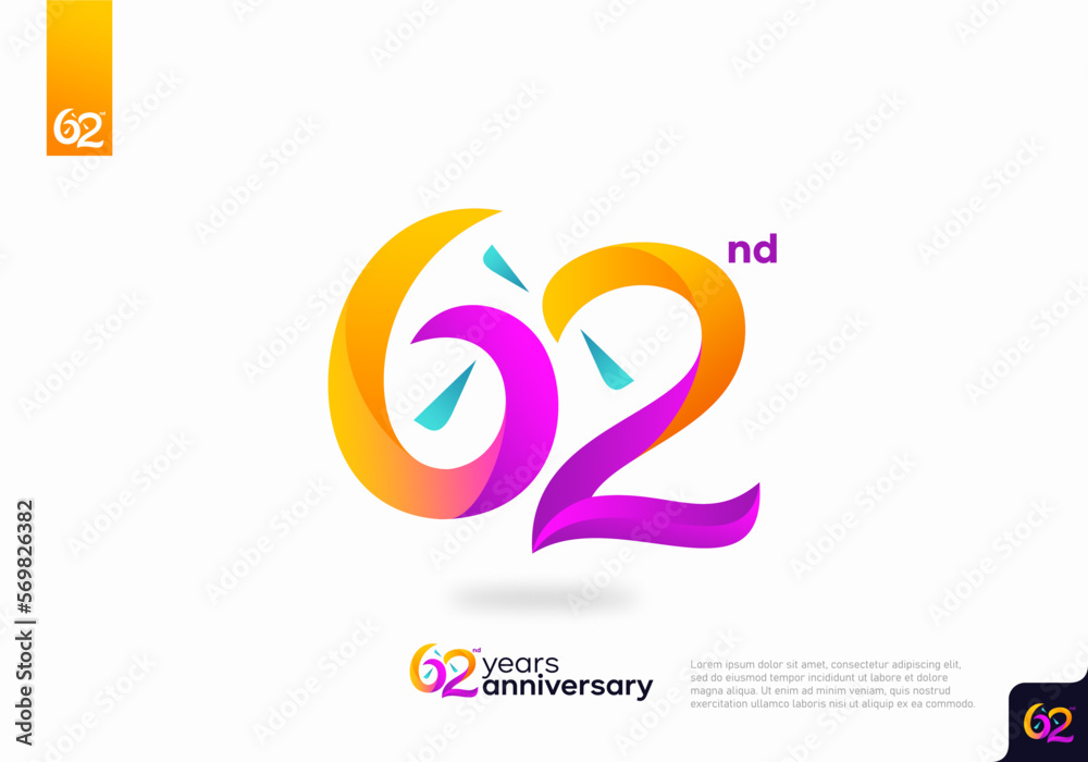 Vetor de Number 62 logo icon design, 62nd birthday logo number, 62nd ...