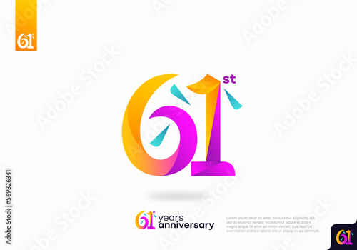 Number 61 logo icon design, 61st birthday logo number, 61st anniversary. photo