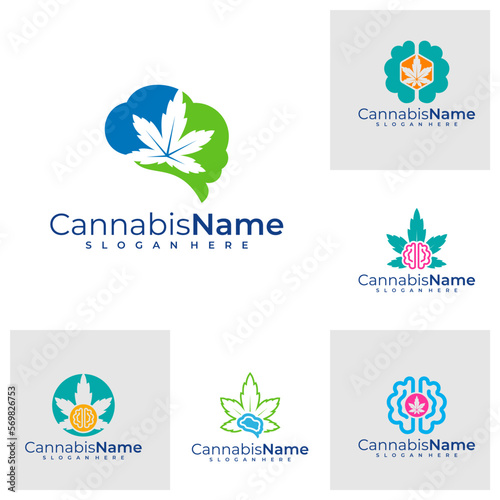 Set of Brain Cannabis logo vector template. Creative Cannabis logo design concepts