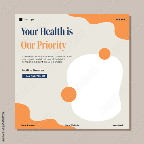 Medical healthcare service social media post template design. Hospital, doctor, clinic and dentist health business promotion flyer poster.