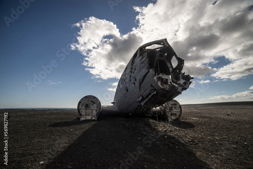 Canvas Print old abandoned airplane in iceland beach, DC 3