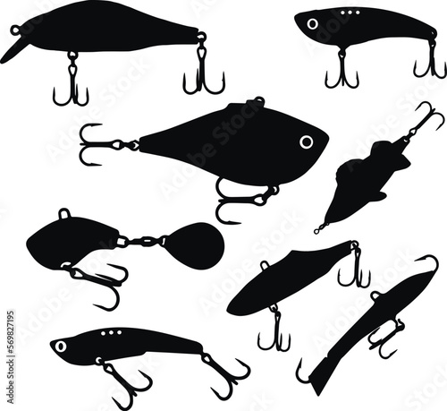 Set of Various Fishing Lures, Fishing Wobblers, SVG Vector