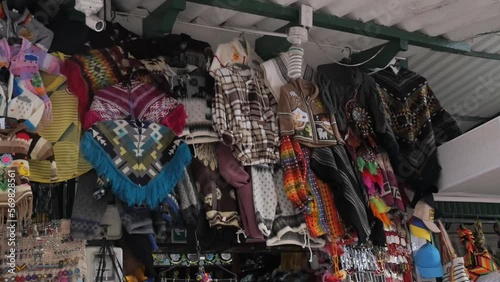 Traditional colombian wool clothes shop in Monserrate, Bogota photo