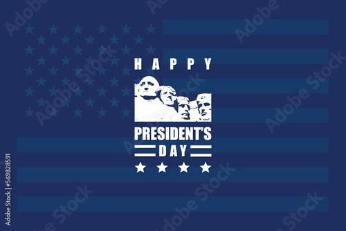 President's Day banner blue background in vector with lettering Happy President's Day and Rushmore USA presidents. president day background. flat vector modern illustration  