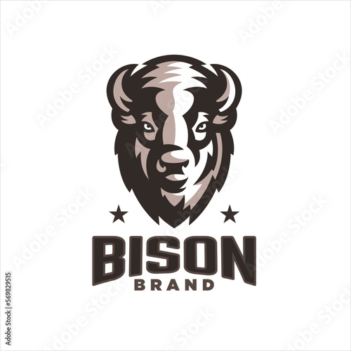 Vintage bison logo for sale. Mascot bison logo retro design.