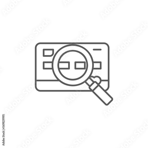 Credit card with magnifying glass, payment search, credit card and loupe lineal icon. Shopping, online banking, finance symbol design.