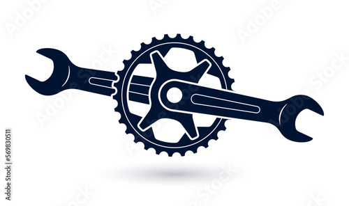 Bicycle crank vector icon. Crank arms like a wrench. Symbol bike service. Isolated on a white background
