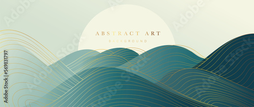 Luxury abstract line art background vector. Wallpaper design with elegant golden ocean wave line art pattern texture background. Design illustration for decoration, wall decor, card, poster, banner.