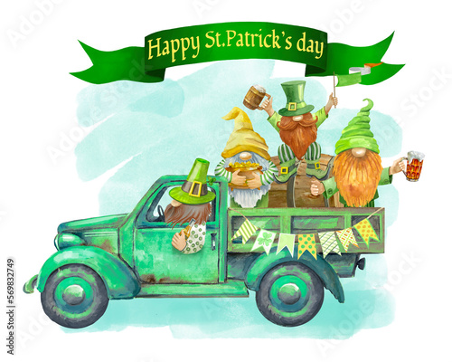 St. Patrick, the dwarves on a green truck with congratulations