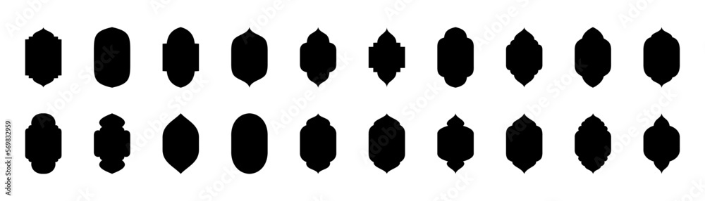 Set of islamic ornamental windows. Arabic traditional architecture. Arabic windows arches different shapes for muslim architecture illustration Set of islamic ornamental windows. Arabic traditional architecture. Arabic windows arches different shapes for muslim architecture illustration
