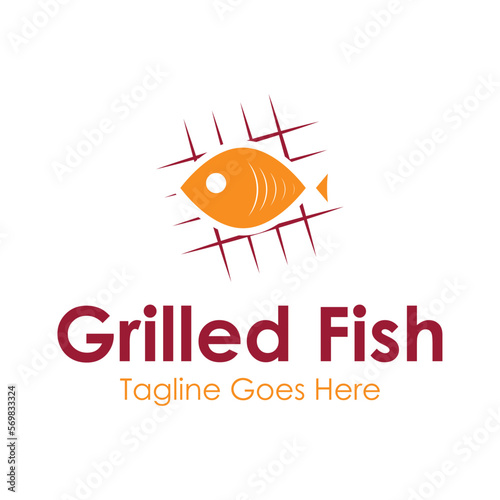 Grilled Fish Logo Design Template with a fish icon and grill. Perfect for business, company, mobile, app, restaurant, etc