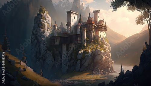 Sprawling medieval castle. Illustration fantasy by generative IA © pixardi