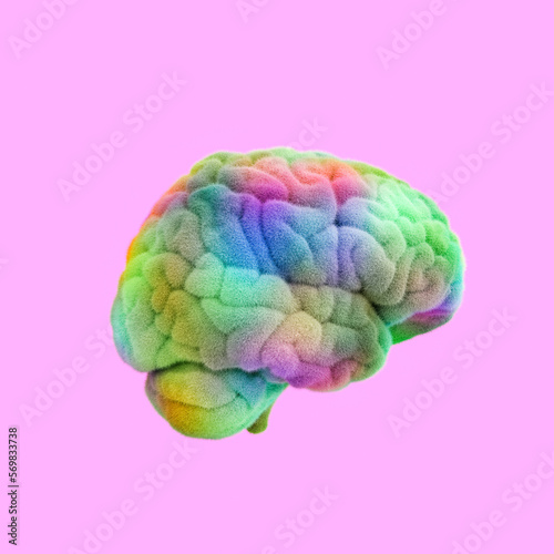 Multicolored brain on pink background