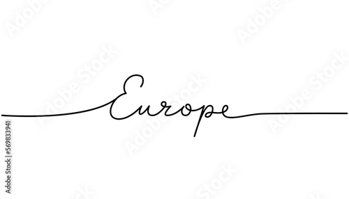 Europe - word with continuous one line. Minimalist drawing of phrase illustration. Europe country - continuous one line illustration.