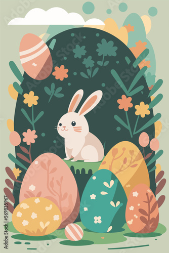 rabbit easter. Happy Easter! Easter bunnies and egg in field.