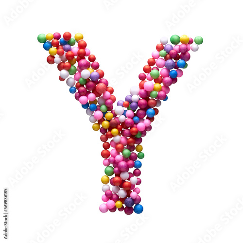 Capital letter Y made of multi-colored balls, isolated on a white background.