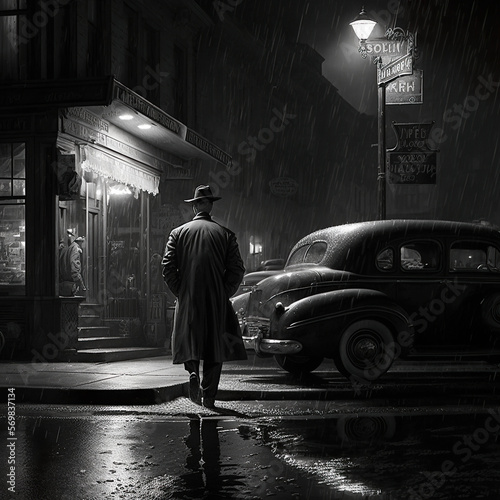 Film noir scene - a man in the rain