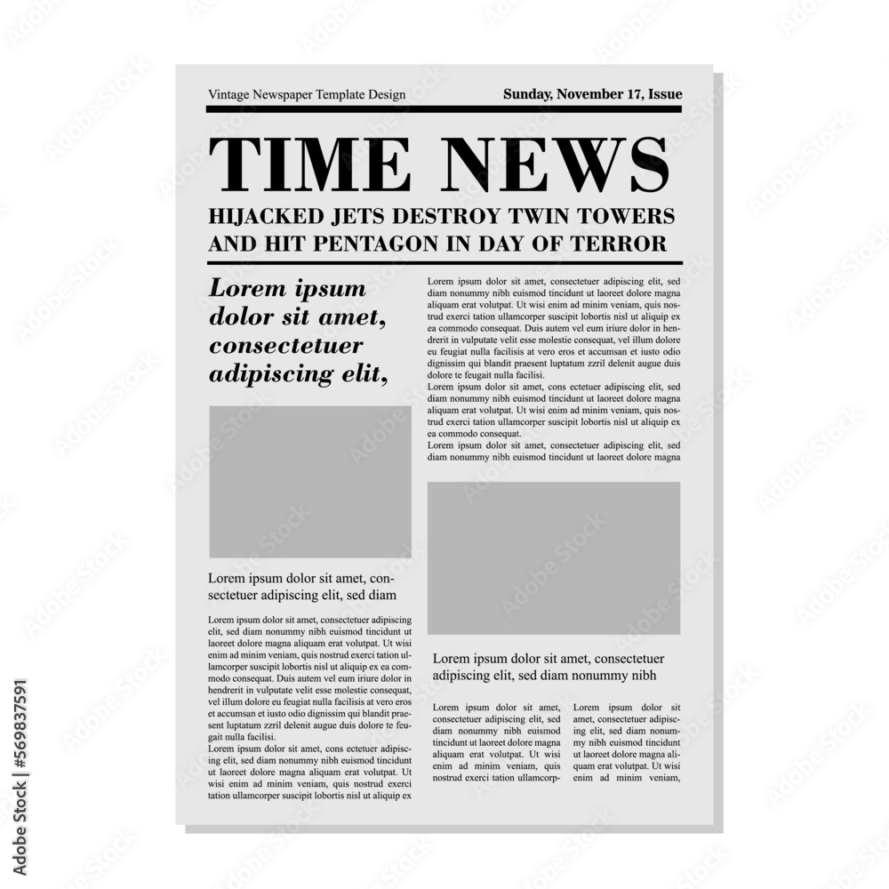 Vector illustration of vintage newspaper with old style fonts. Place
