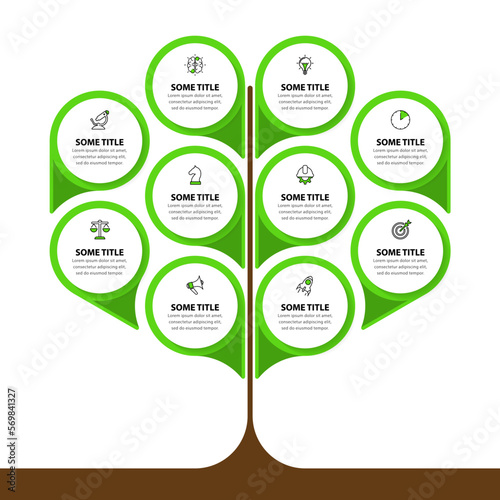 Infographic template. Abstract green tree with 10 steps
