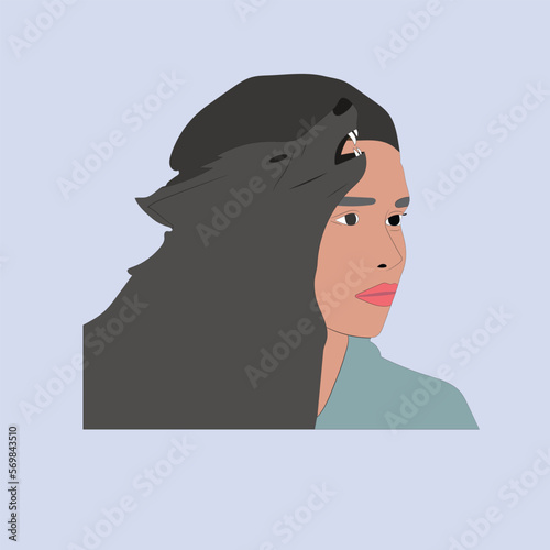 black danger wolf with pretty girl vector illustration 