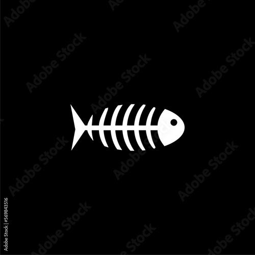 Fish skeleton icon line isolated on black background.