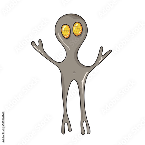 Funny alien. Mneterrestrial creature isolated on white background. Vector illustration