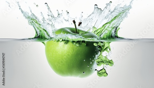 Green Apple amid splashing water. Created by generative AI