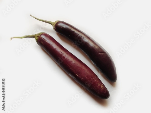 Long eggplants in isolated white background. photo