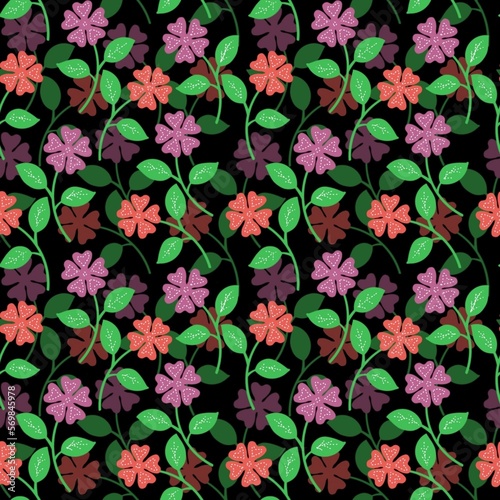 Dreamy flowers pattern with black background 