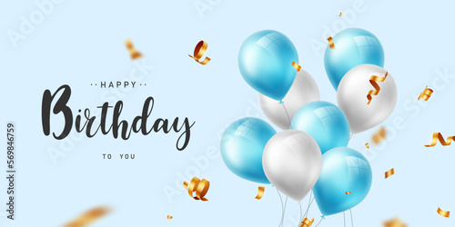 beautiful blue balloon background celebration birthday banner template vector illustration