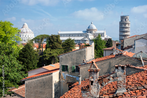 Pisa. Veduta dai tetti della città verso i monumenti di Piazza del Duomo
 photo