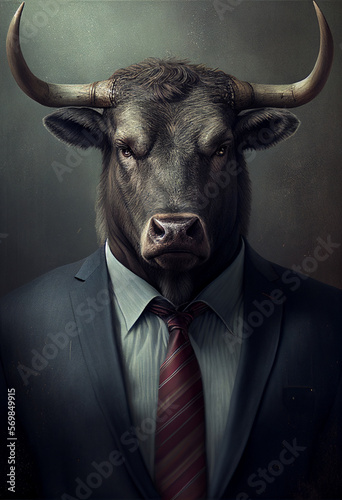 Portrait of a business bull. AI generated. © StockMediaProduction