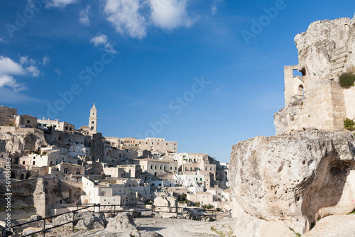 Matera. Veduta dei Sassi con campanile del Duomo