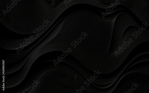 Black wave abstract business tech background. Smooth elegant black satin texture abstract background. Luxurious background design. Elegant black background with flowing lines. Minimal geometric curve. © World War III