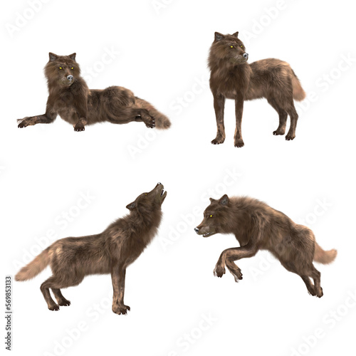 3d renders group of dogs