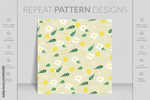 Seamless watercolor floral with leaves pattern. Design for wallpaper, wrapping paper, background, fabric, textile, men's wear, cotton fabric, covers, wallpapers, print. Vector seamless pattern.
