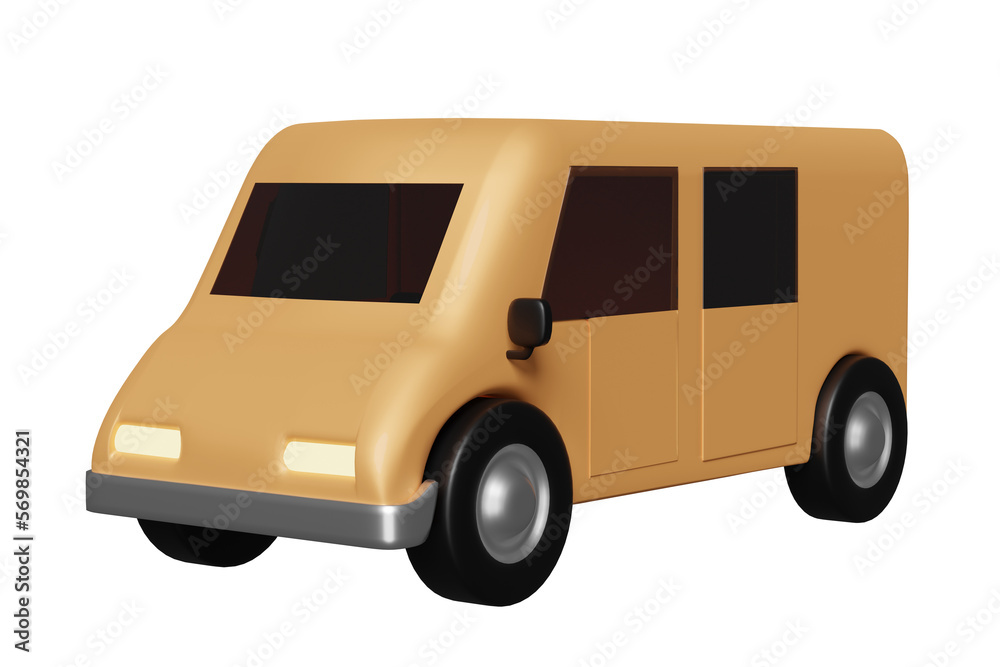 orange delivery van 3d, truck icon isolated. service, transportation, shipping concept, 3d render illustration