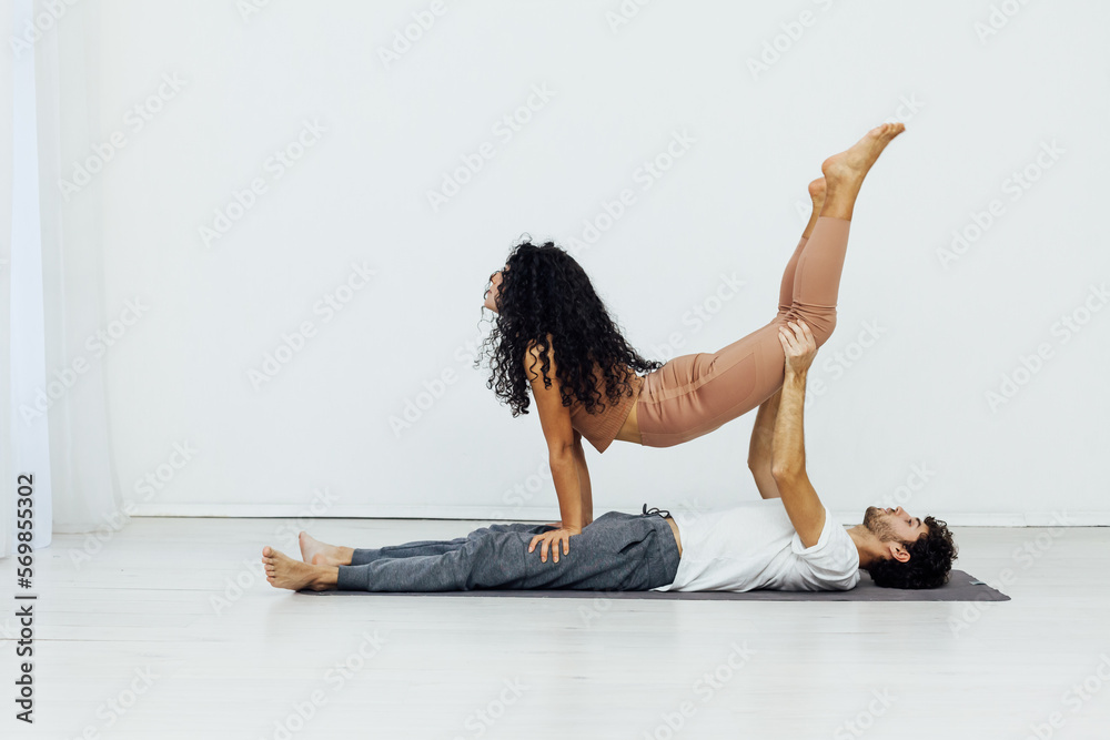 duo for yoga performance stretching spirituality training Stock Photo, duo  yoga poses 