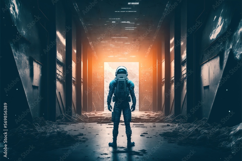 astronaut person walking in the night