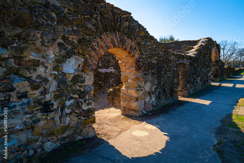 Ruined walls with door frames at Mission Espada outside the chapel of Missions National Historical Park in San Antonio, Texas, USA photo